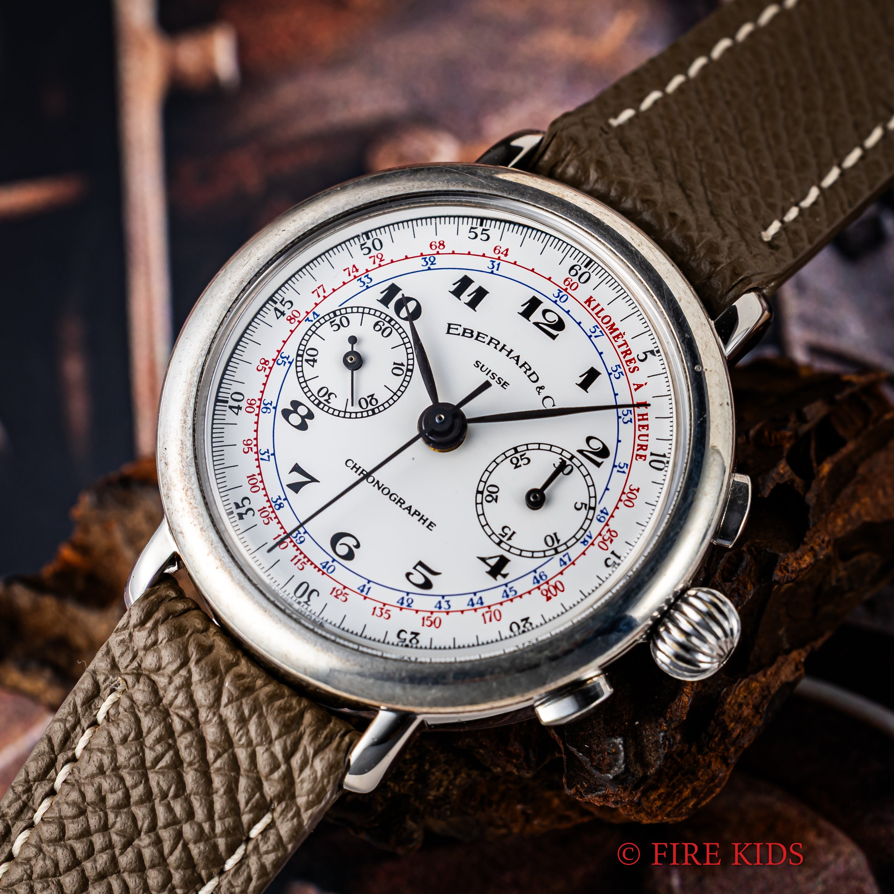 エベラール 2レジスタークロノグラフ 銀無垢ケース 1990年代製 手巻 Cal.レマニア1872 純正尾錠