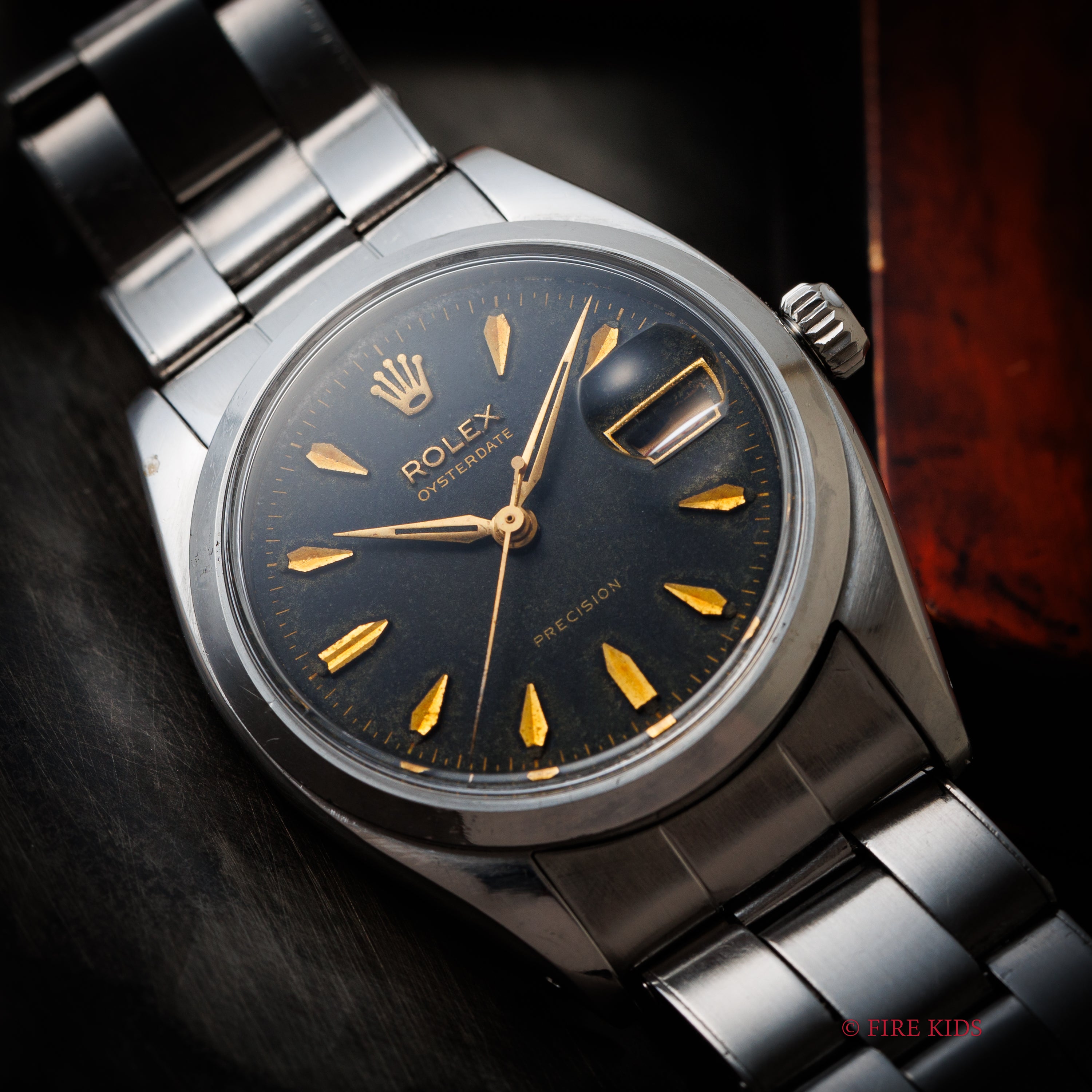 ロレックス オイスターデイト 1957年製 Ref.6494 手巻き 赤黒カレンダー リベットブレス