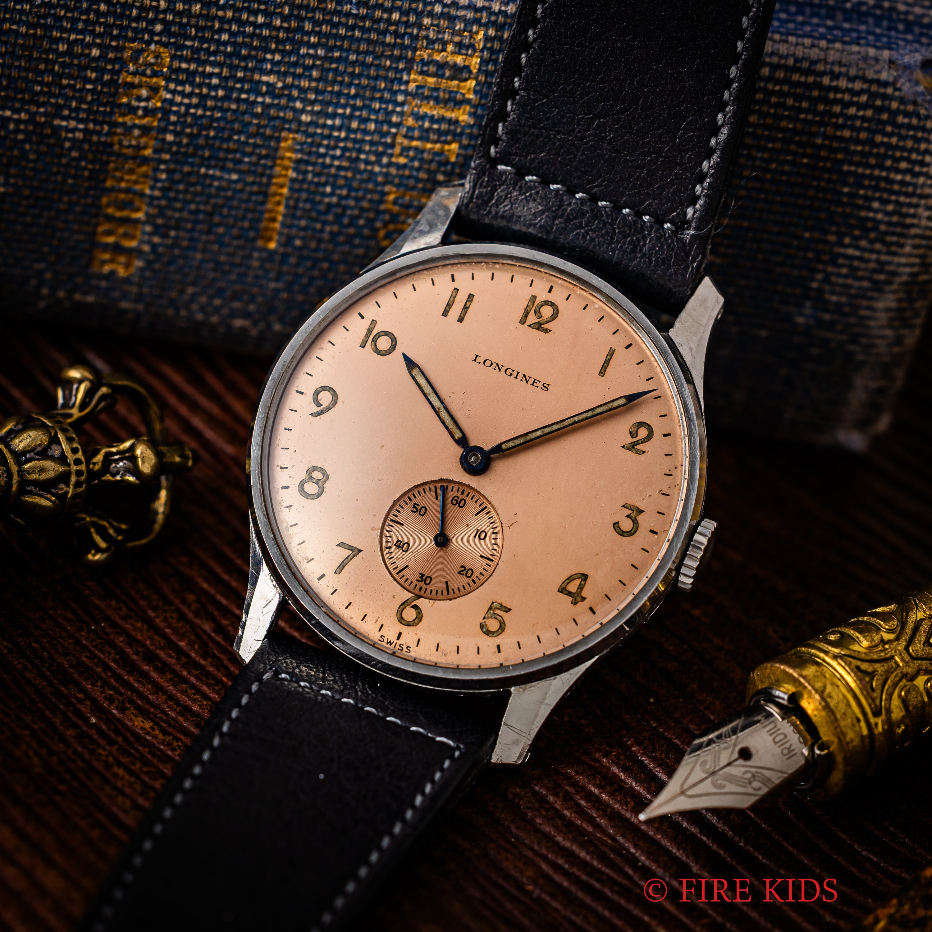 ロンジン ラウンドケース 手巻き スモールセコンド 1940年代 ピンクアラビアダイヤル