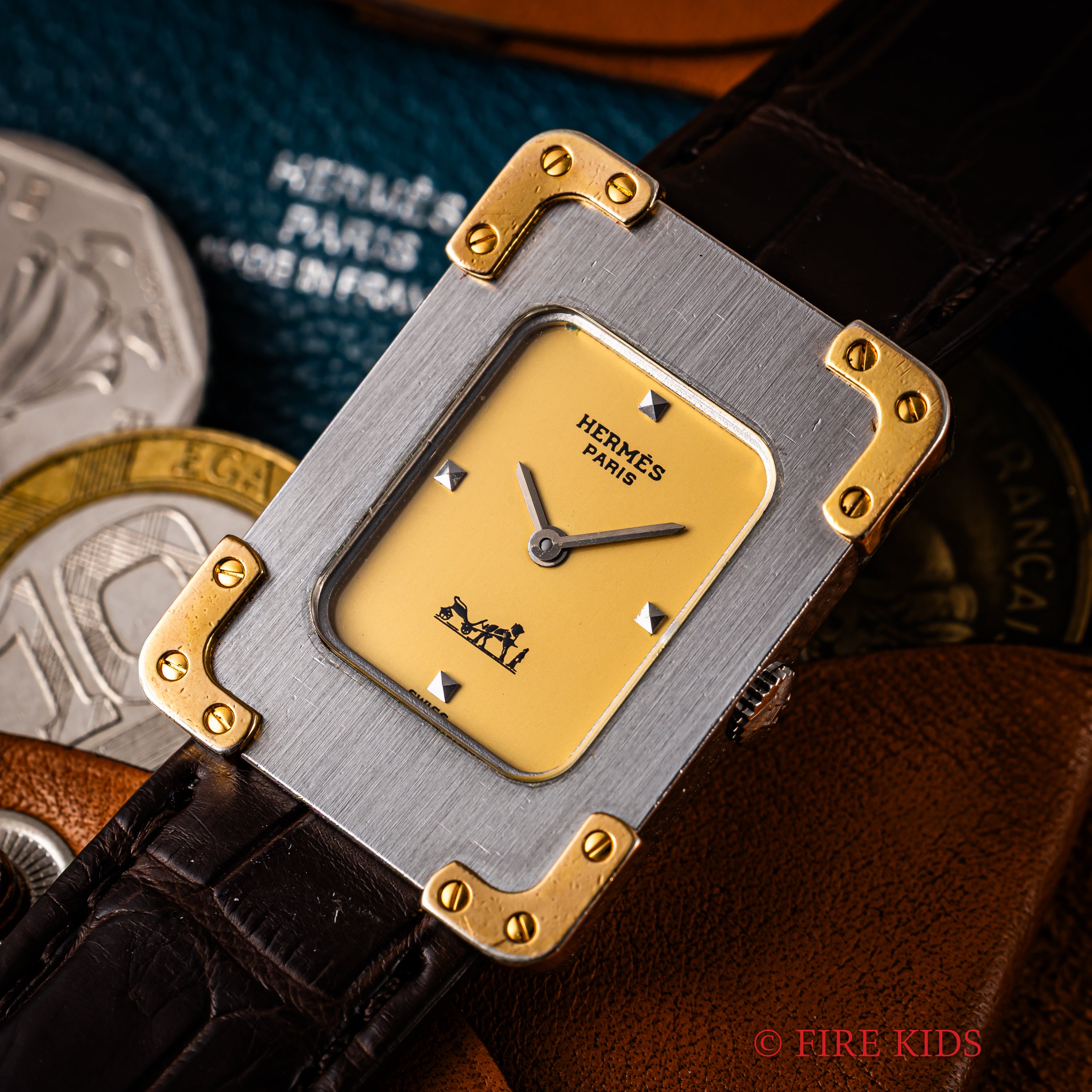 エルメス クロアジュール レクタンギュラー アイボリーダイアル 手巻き 1980年代製