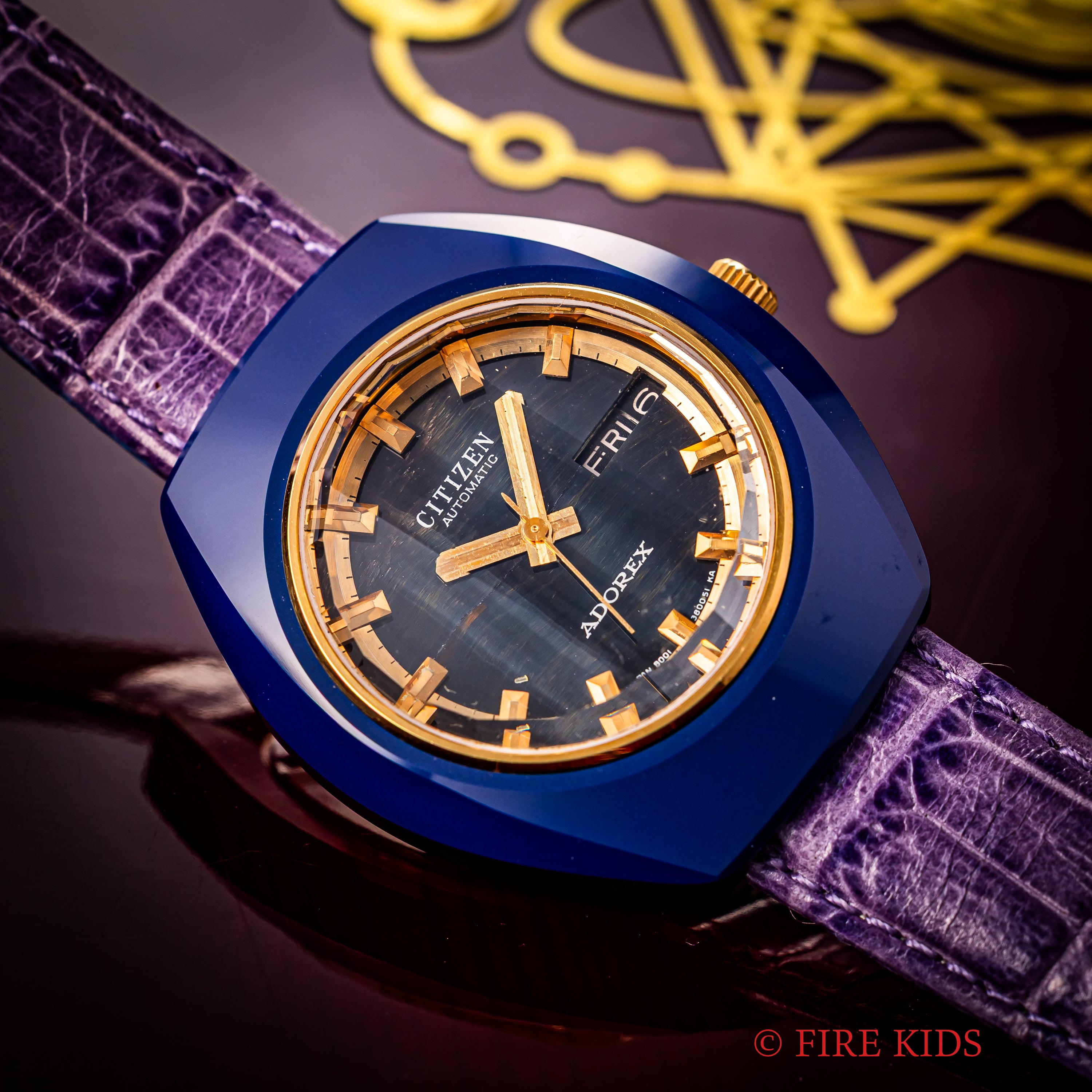 シチズン アドレックス 自動巻き 1973年製 天然石 青虎目石ダイヤル