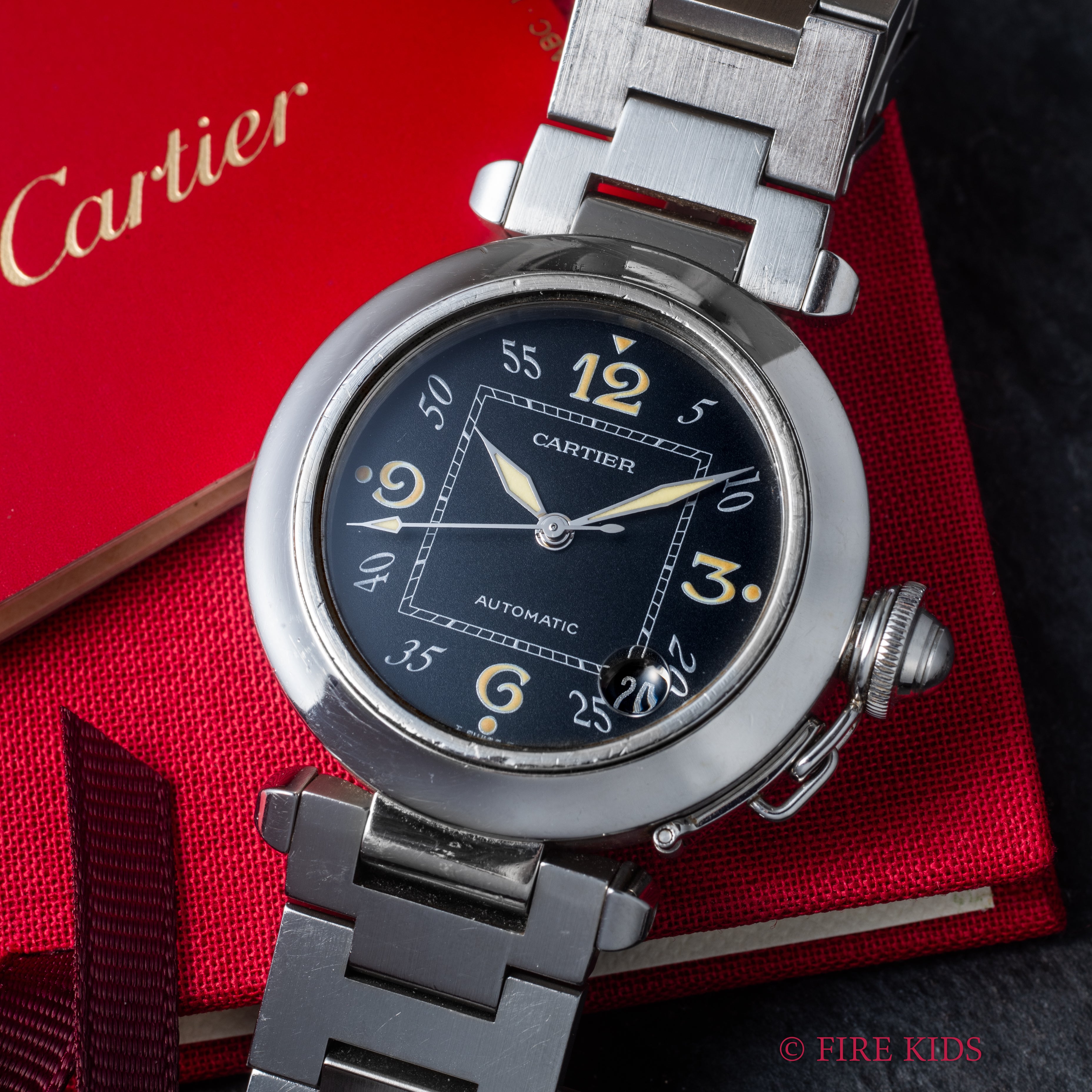 カルティエ パシャC ブラックダイヤル 1999年販売ギャラ付 自動巻 トリチウム夜光