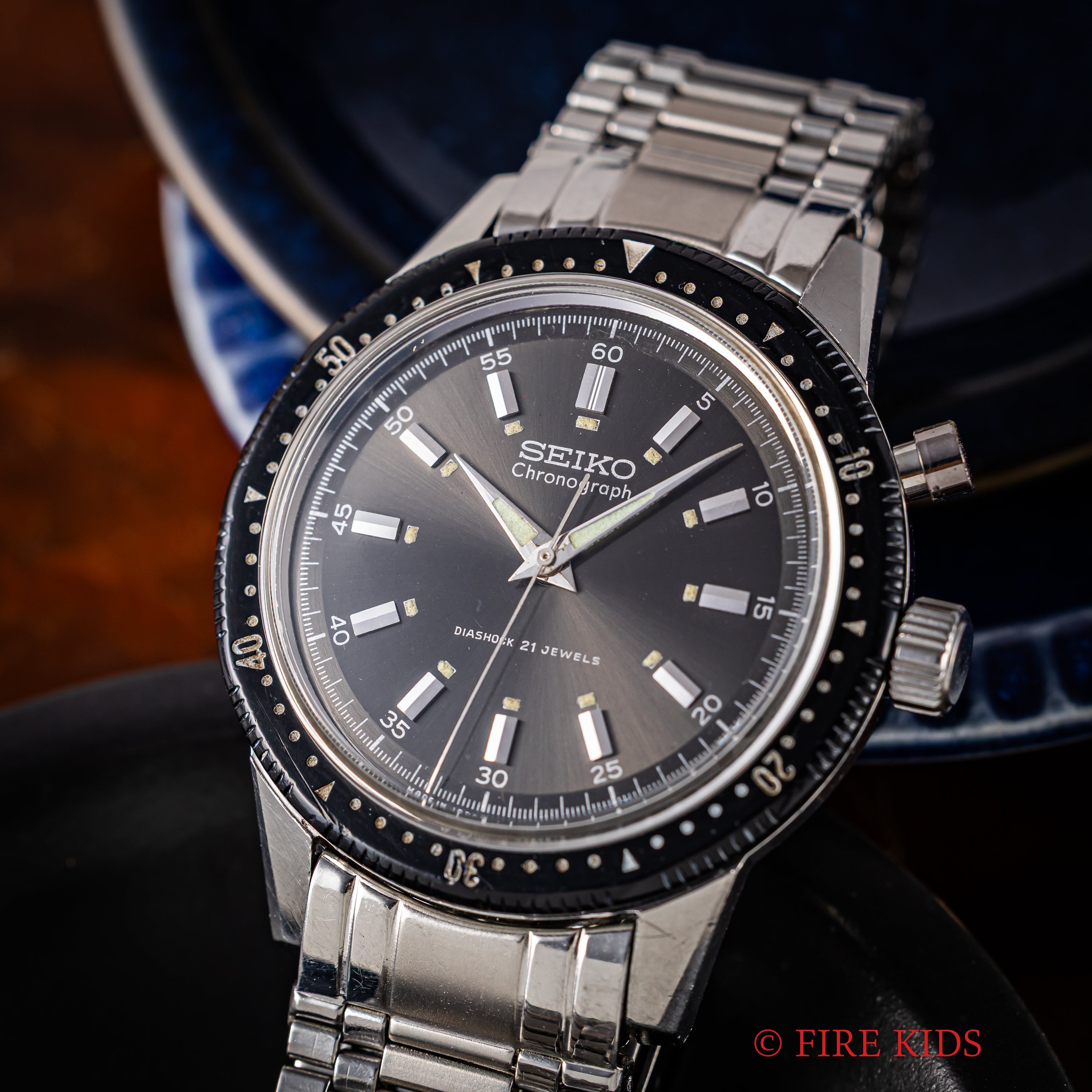 セイコー 1963年製 ワンプッシュクロノグラフ 黒文字盤 プラベゼル Ref.458990 東京オリンピック記念モデル 純正ブレス