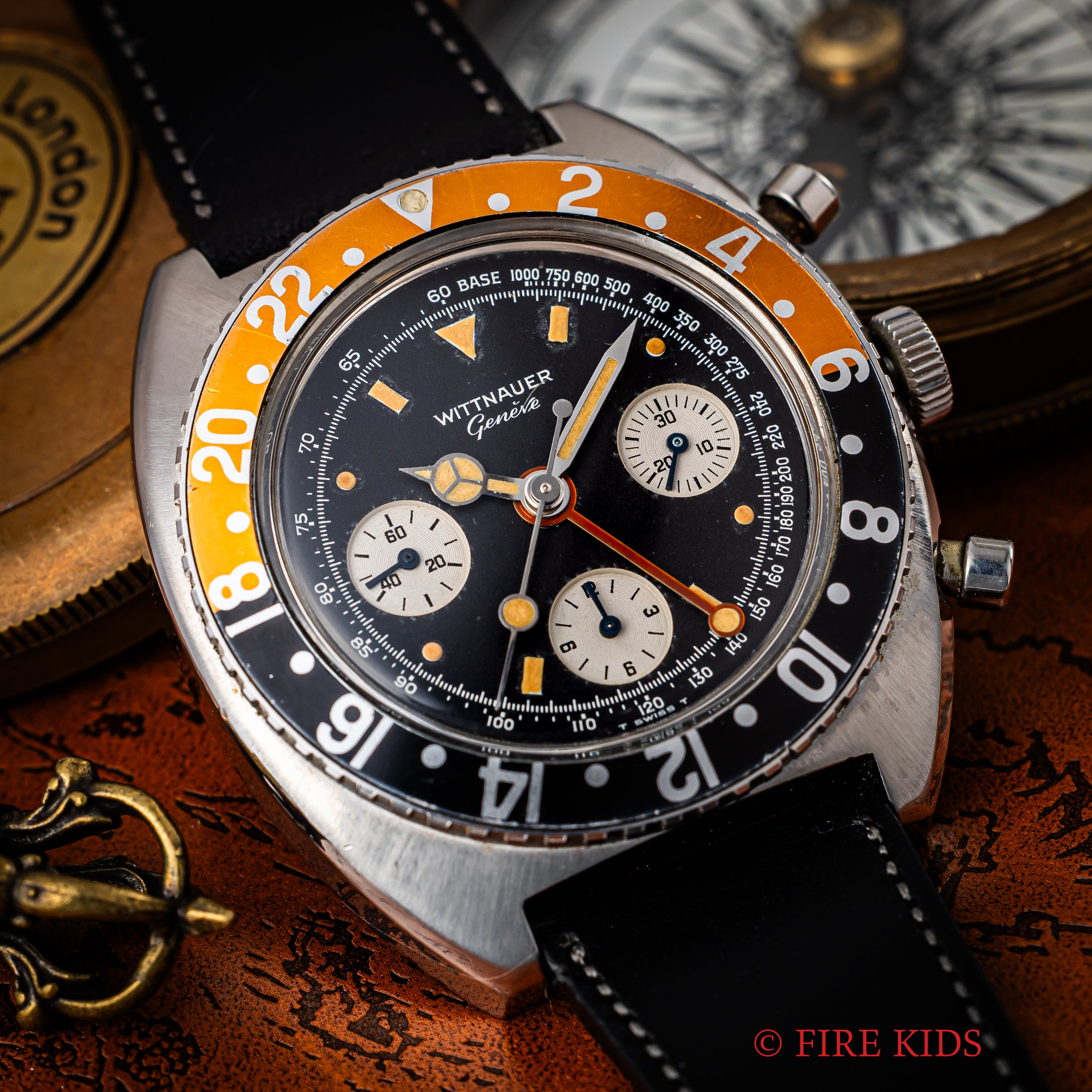 「中野店頭修理品(リューズ外れ)」ウィットナー バルジュー724搭載GMTクロノグラフ 1960年代製 手巻 Cal.724 コークベゼル