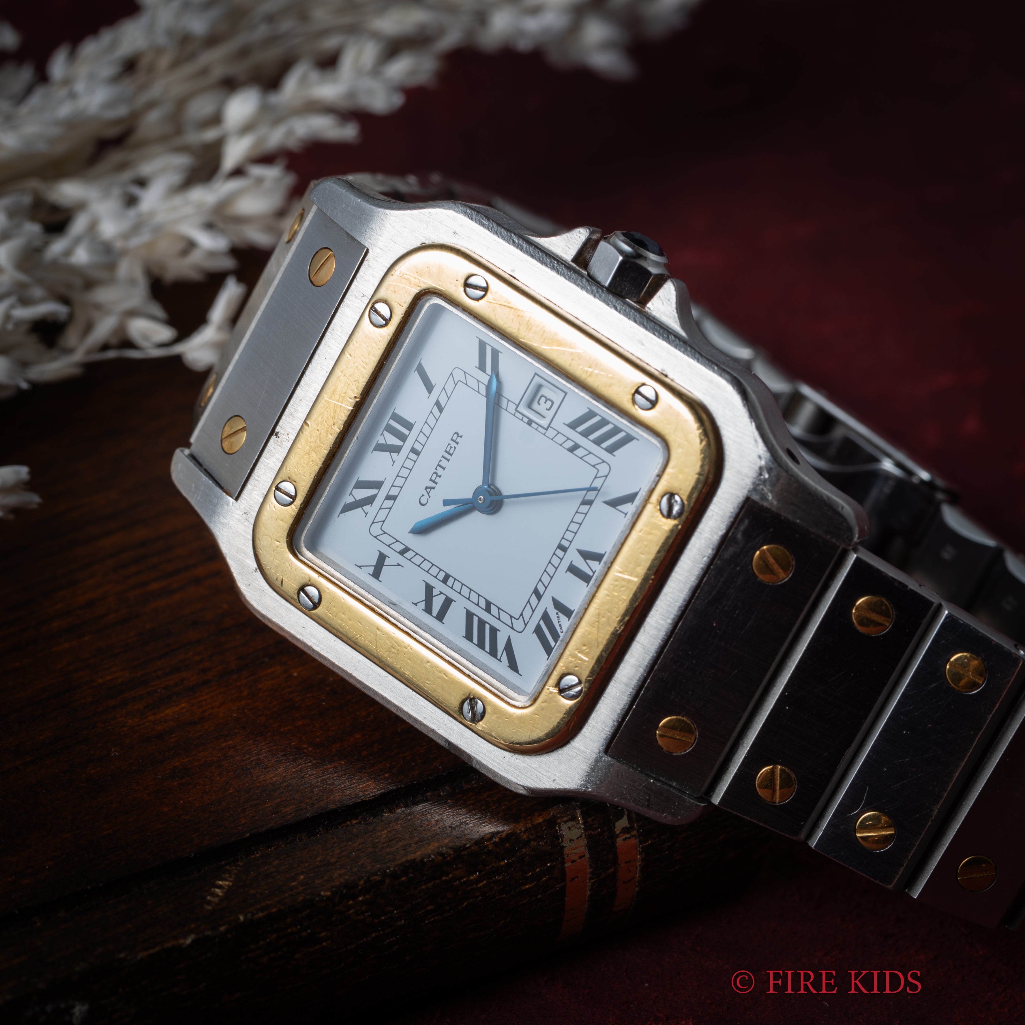 カルティエ サントス LMサイズ コンビ 自動巻き 1980年代製 ホワイトローマンダイヤル