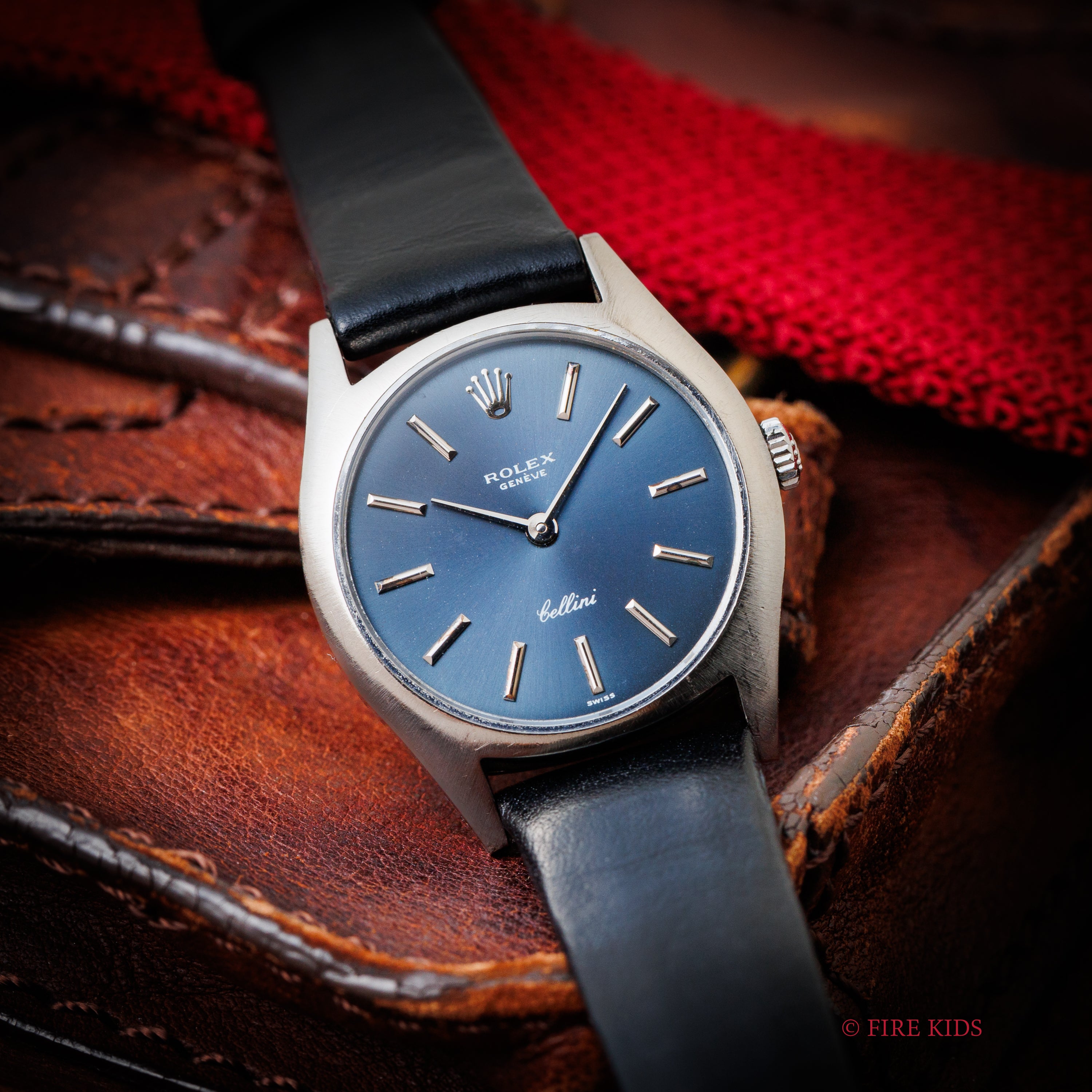 ロレックス チェリーニ レディース 1970年製 Ref.3800 18金無垢ホワイトゴールド ブルーダイヤル 純正尾錠付き