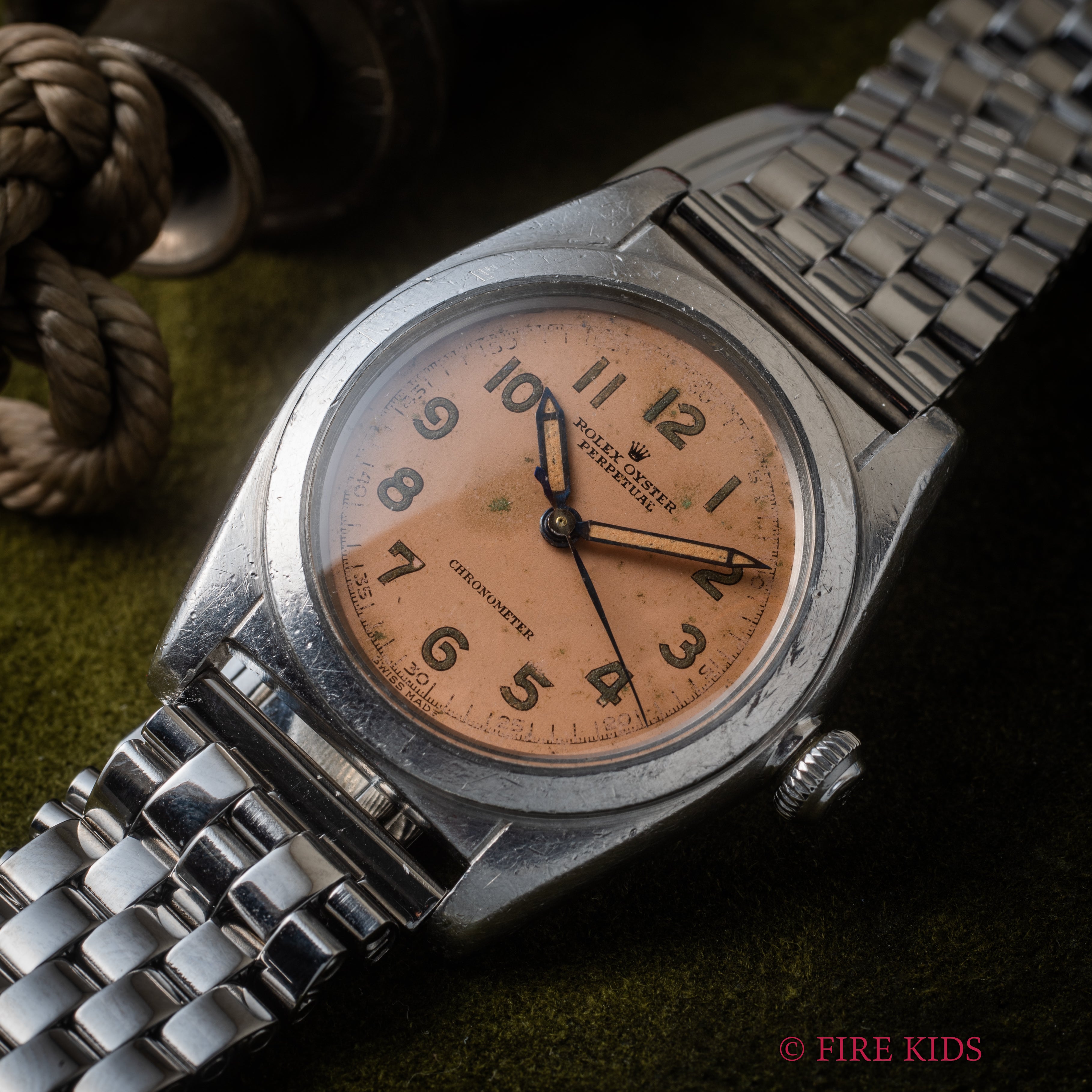 ロレックス バブルバック 1944年製 Ref.2940 全アラビアピンクダイヤル 社外ブレス