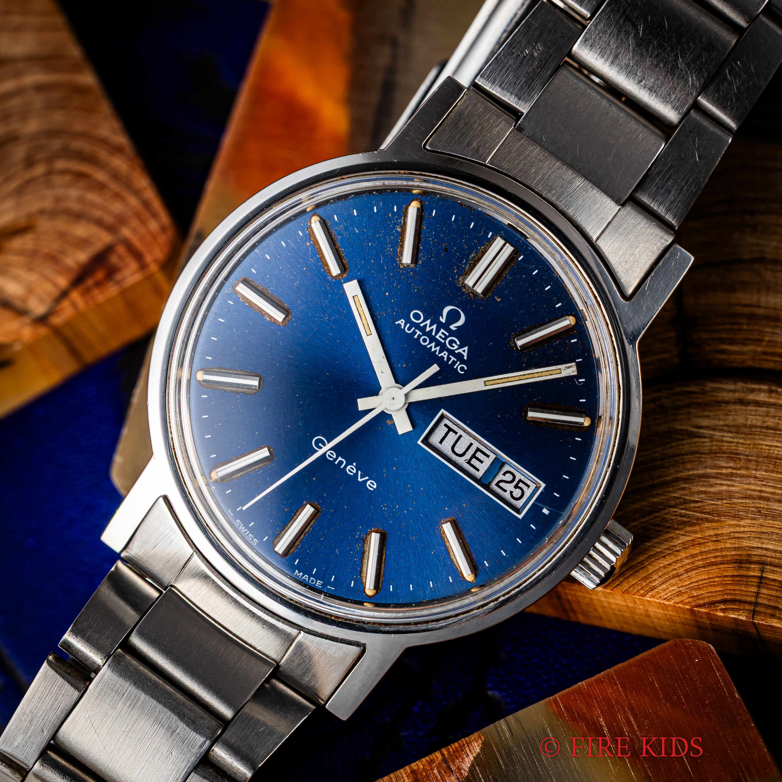 オメガ ジュネーブ 1973年製 ブルーダイヤル 純正ブレス付き Ref.166.0117 自動巻 デイデイト