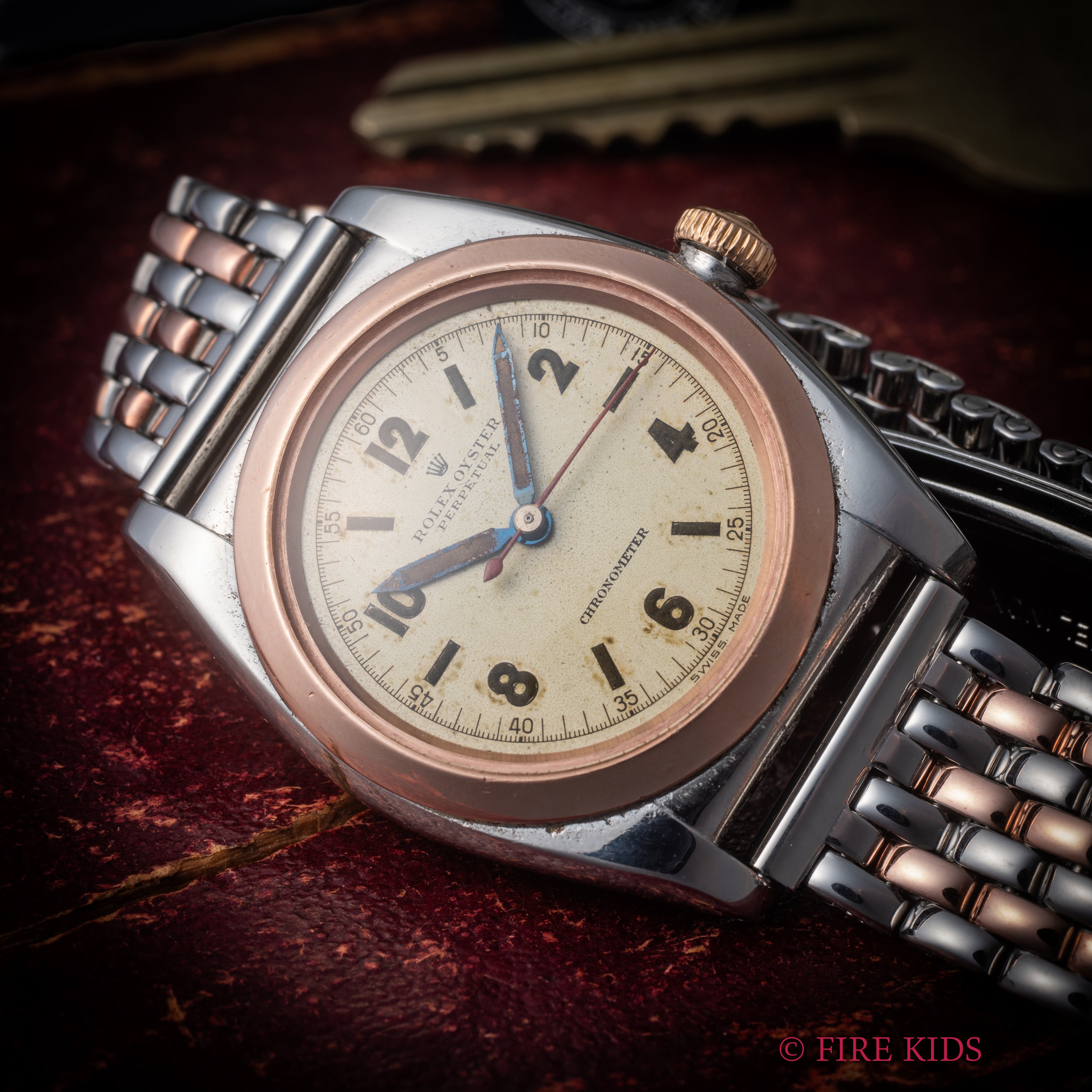 ロレックス バブルバック PGコンビ 1938年製 飛びアラビアダイヤルダイヤル 社外コンビブレス