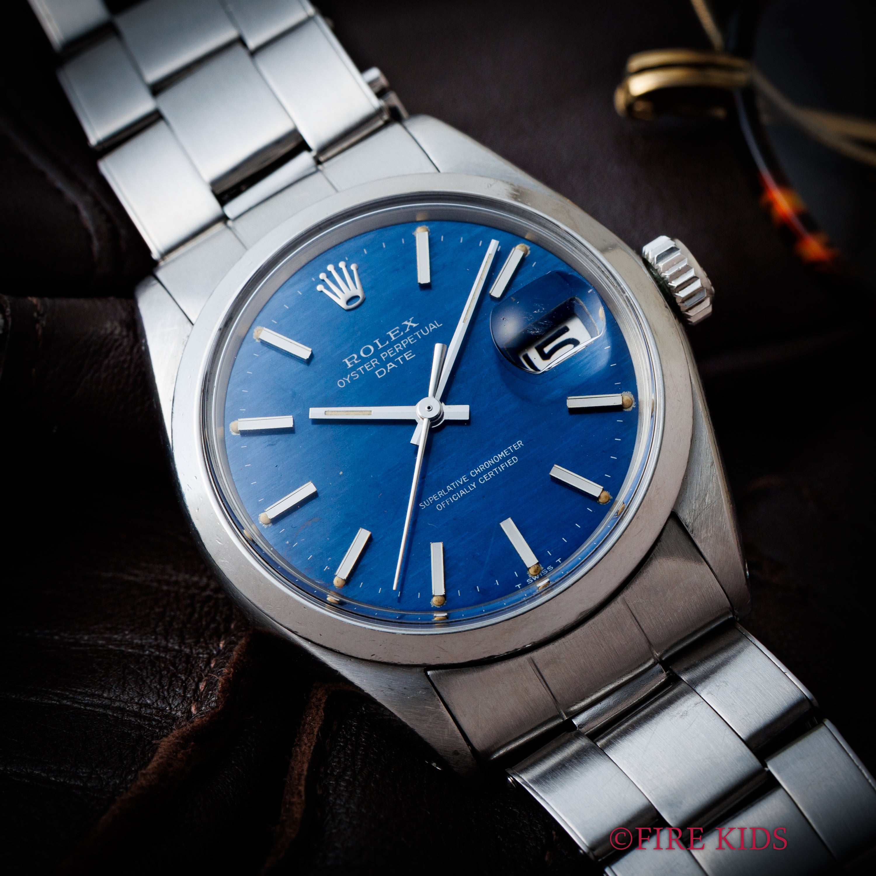 ロレックス 1970年製（昭和45年製） オイスターパーペチュアルデイト 自動巻き Ref.1500 ブルーブリックダイヤル 純正リベットブレス