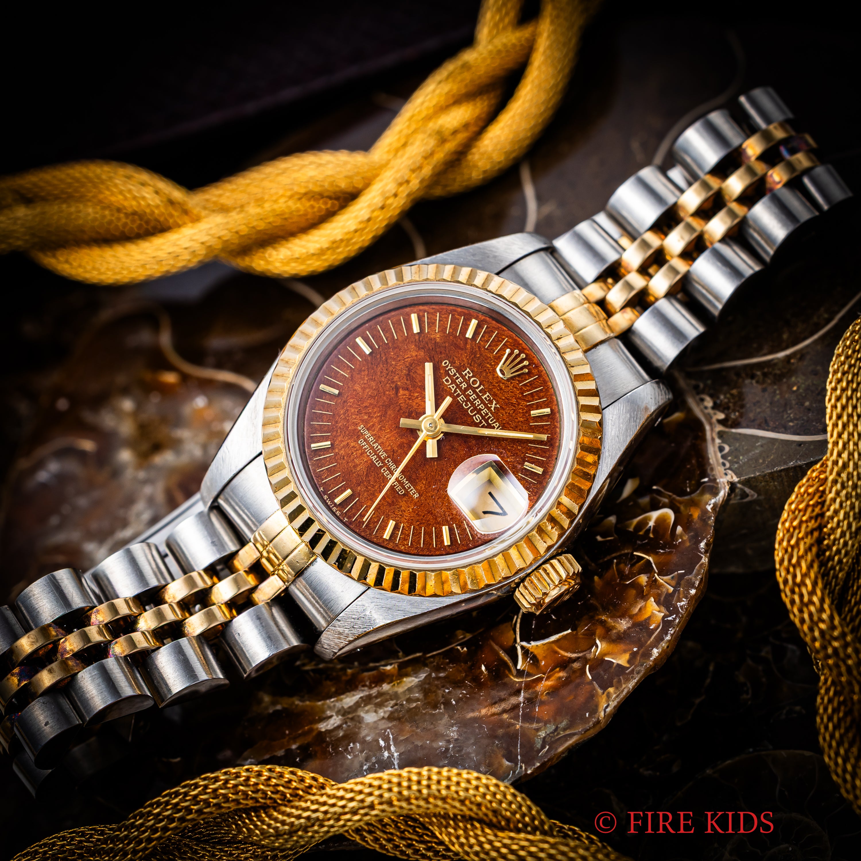 ロレックス デイトジャスト レディースコンビ ウッドダイヤル Ref.69173 1991年製 純正コンビブレス付き