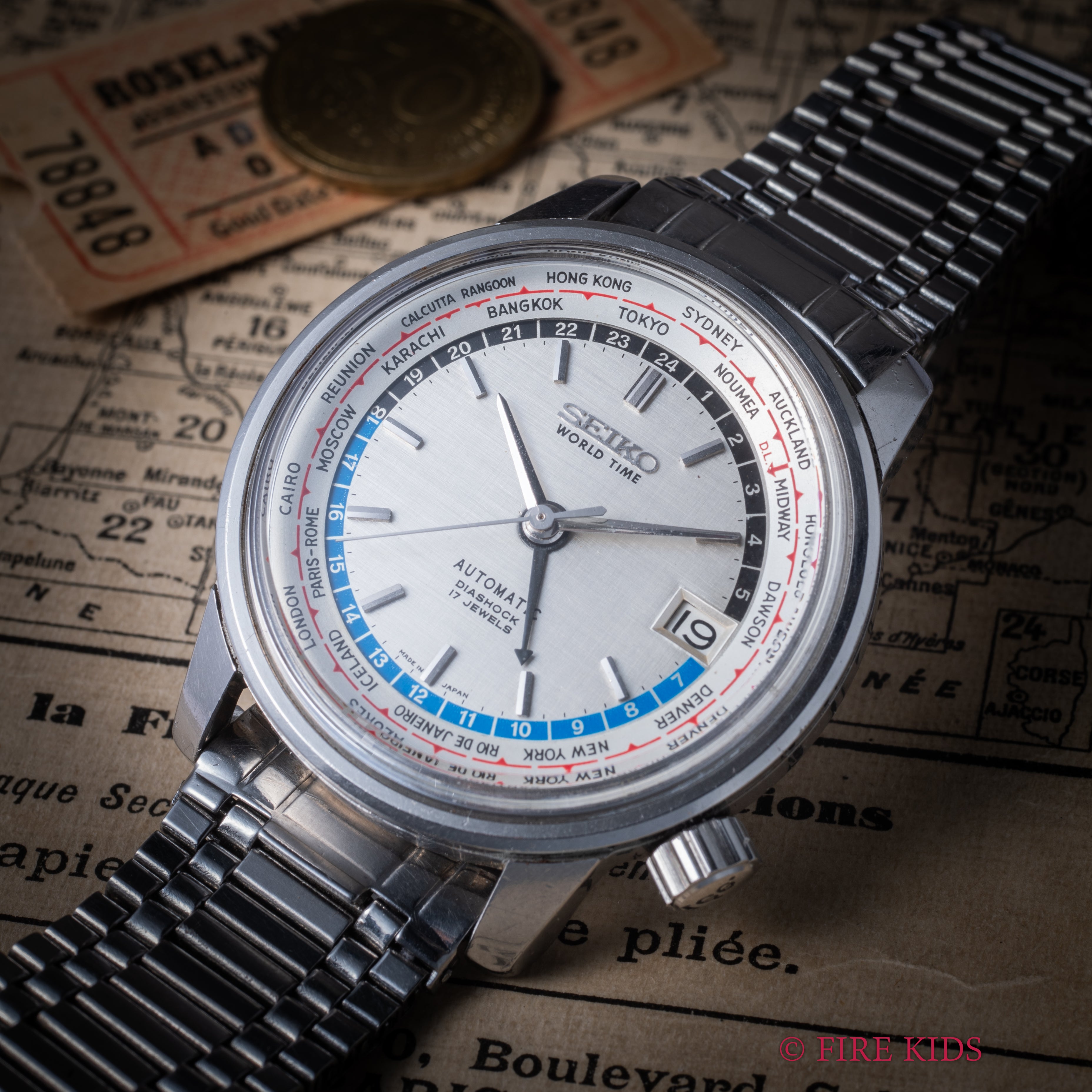 セイコー ワールドタイム ファーストモデル 1964年製 Ref.6217-7000 聖火マーク 純正ブレス