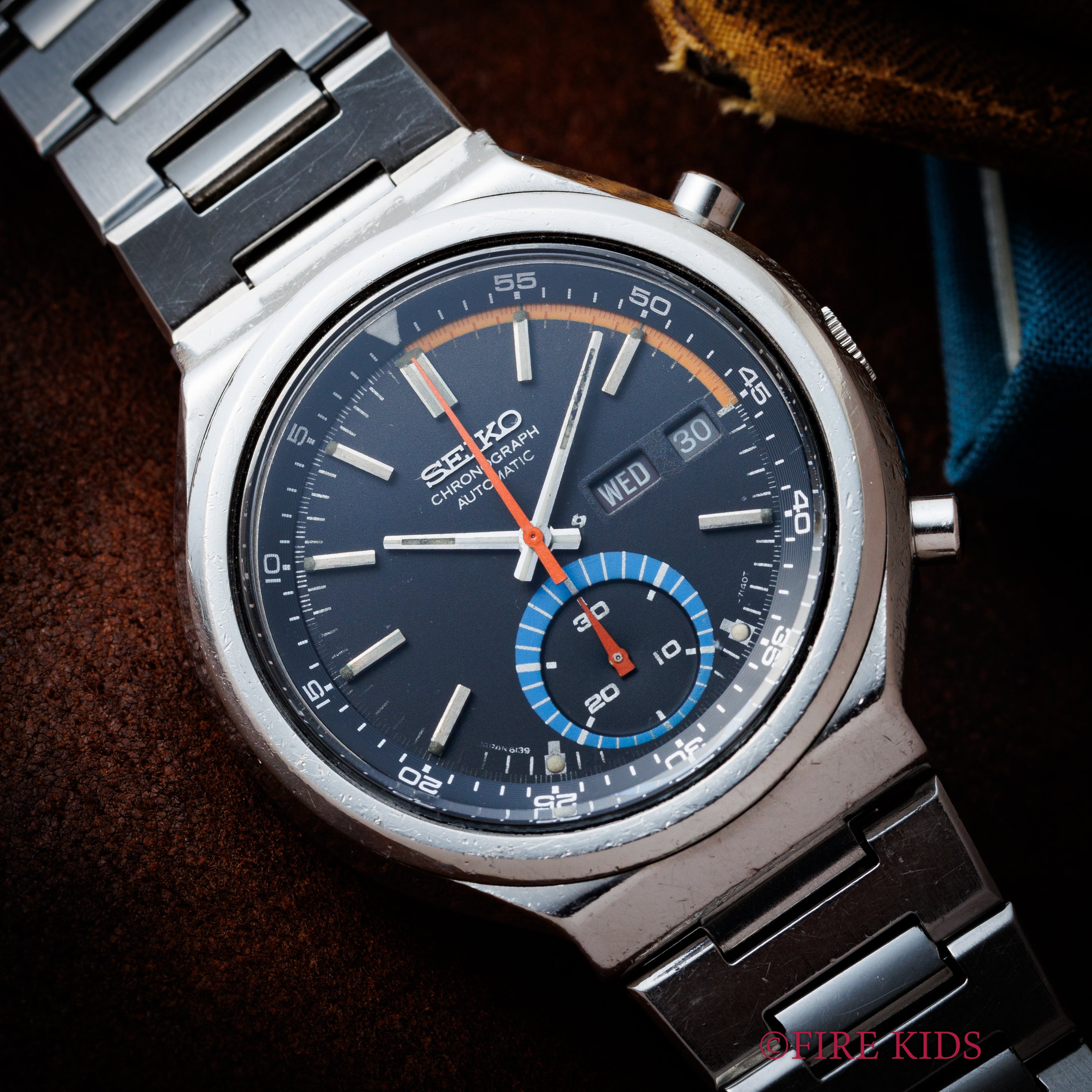 セイコー 自動巻きクロノグラフ 1975年製 Ref.6139-7050 純正ステンレスブレス付き